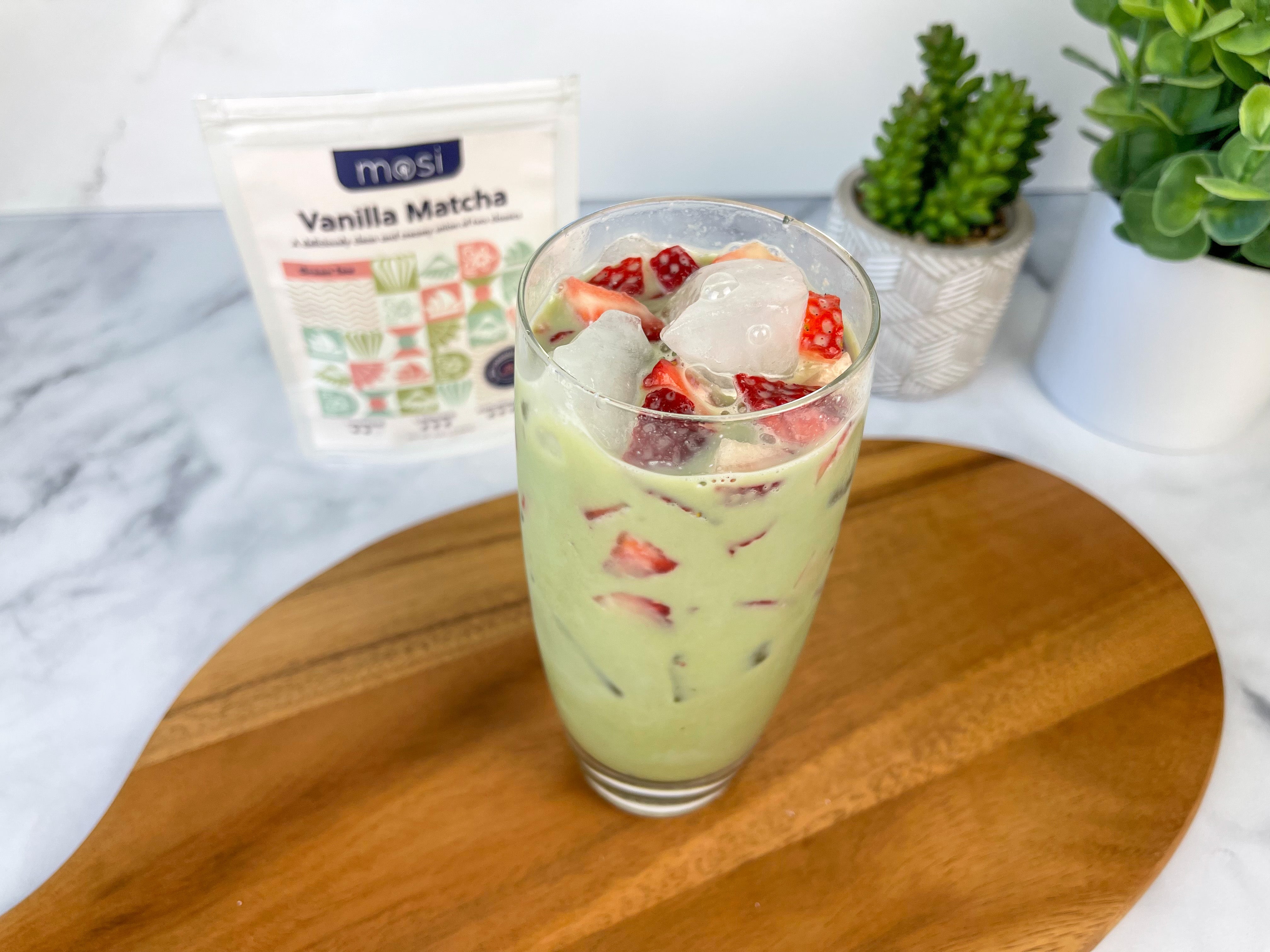Iced Strawberry Vanilla Matcha Latte - Mosi Tea